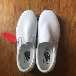 Womens 9.5 / Mens 8. White Vans slip-on.